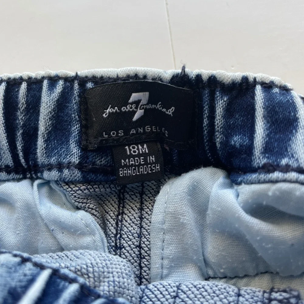 7‎ For All Mankind Baby Boys Denim Shorts Blue Acid Wash Elastic Waist 18M